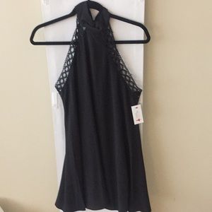 Open back black mini dress